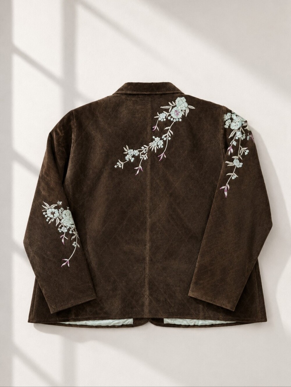 Avanti~Women Suede Leather Quilted Evening Jacket~Floral Embroidery~Brown~2X - Picture 5 of 9
